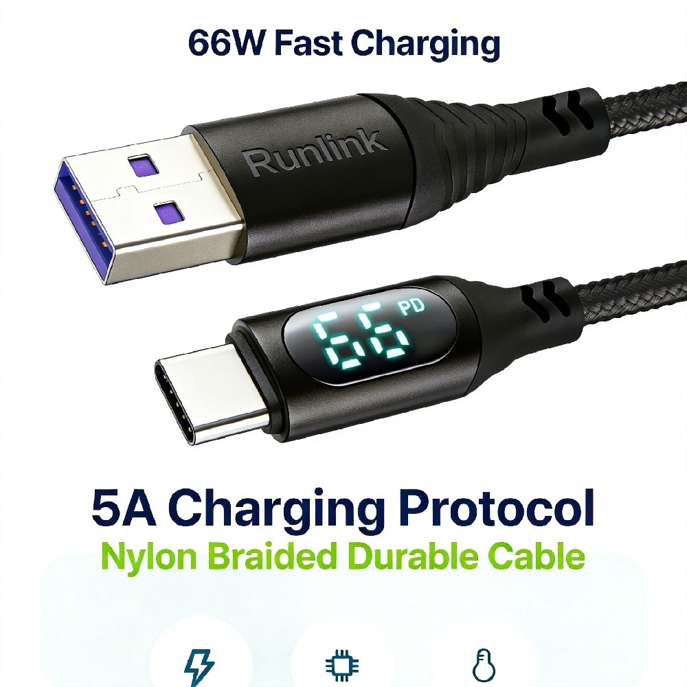 Runlink S-C05 66W 5A Fast Charging USB-C Cable 1.2m | Durable Cable for Mobile Repair Shops in Africa