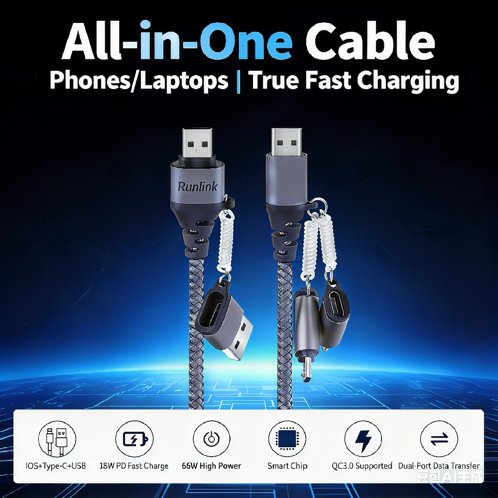 Runlink U-B05 Multi-Head USB Cable: All-in-One Charging for African Mobile Repair Shops