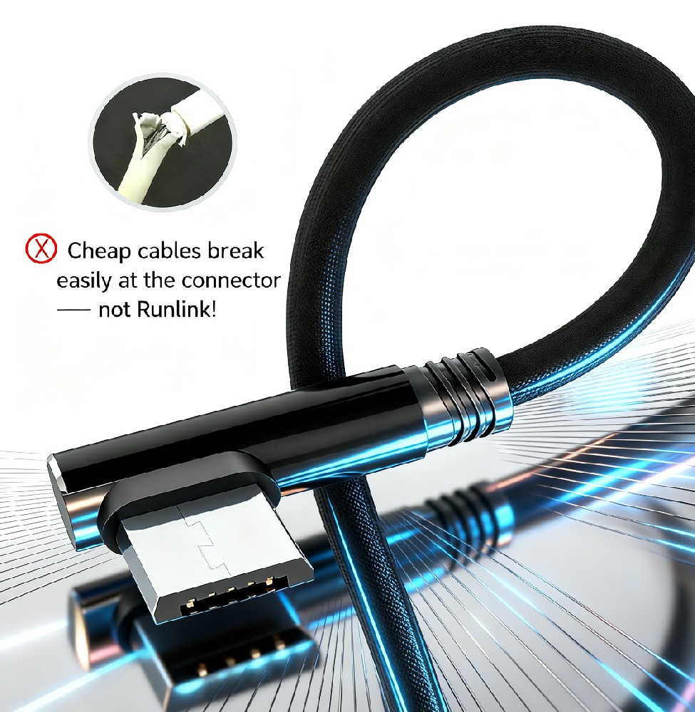 Runlink F-G01 Gaming Elbow USB Cable Wholesale 2.4A Waterproof Cotton Braided for African Retailers