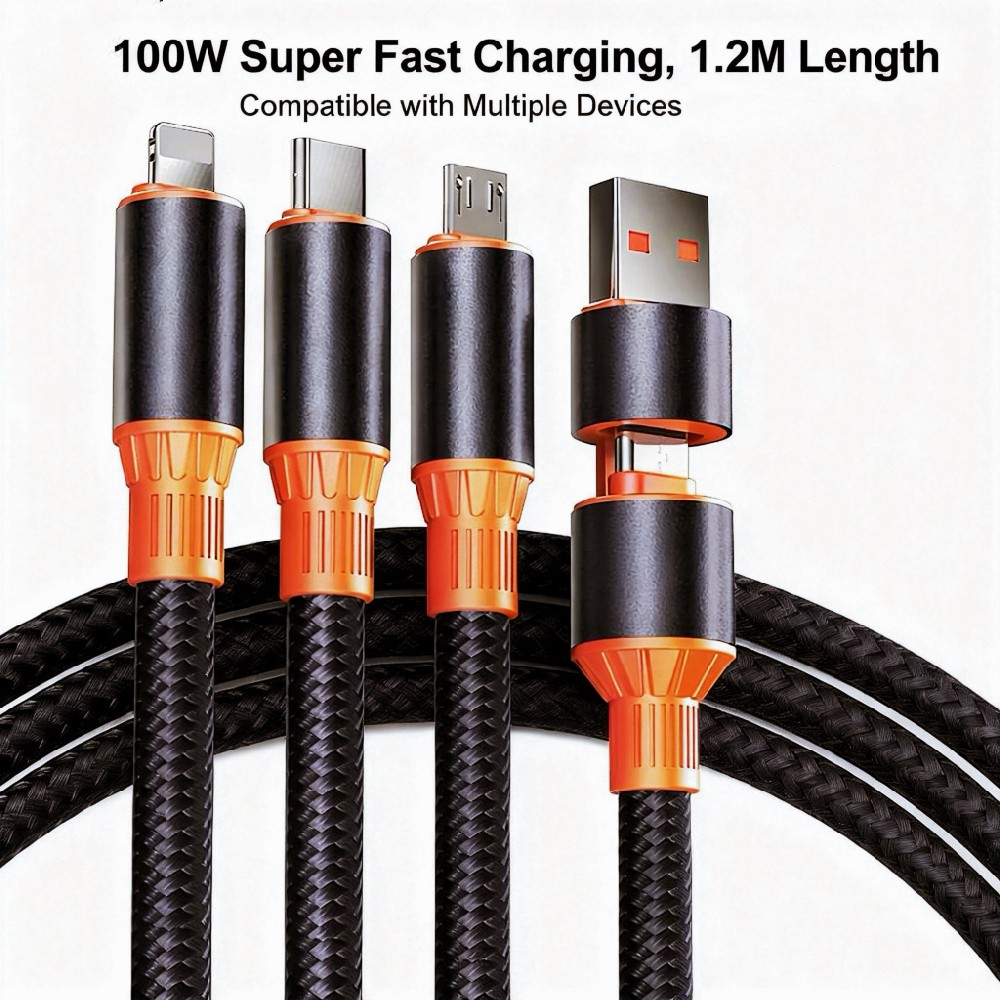 Runlink U-A05 100W 1.2m All-in-One 2-to-3 Cable Multi-Connector Fast Charging Cable for African Mobile Repair Shops