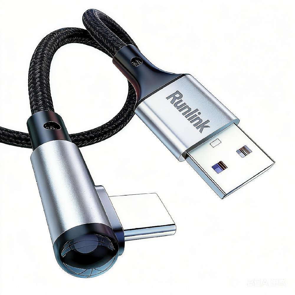 Runlink F-G01 90° Elbow Gaming Cable | 5A Fast Charging | Durable Nylon Braided Type-C Cable for Tecno Infinix Samsung